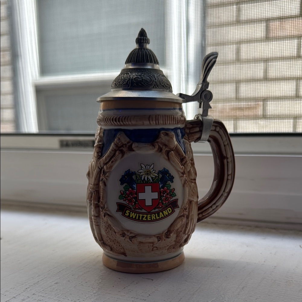 Vintage Swiss Beer Stein with Lid